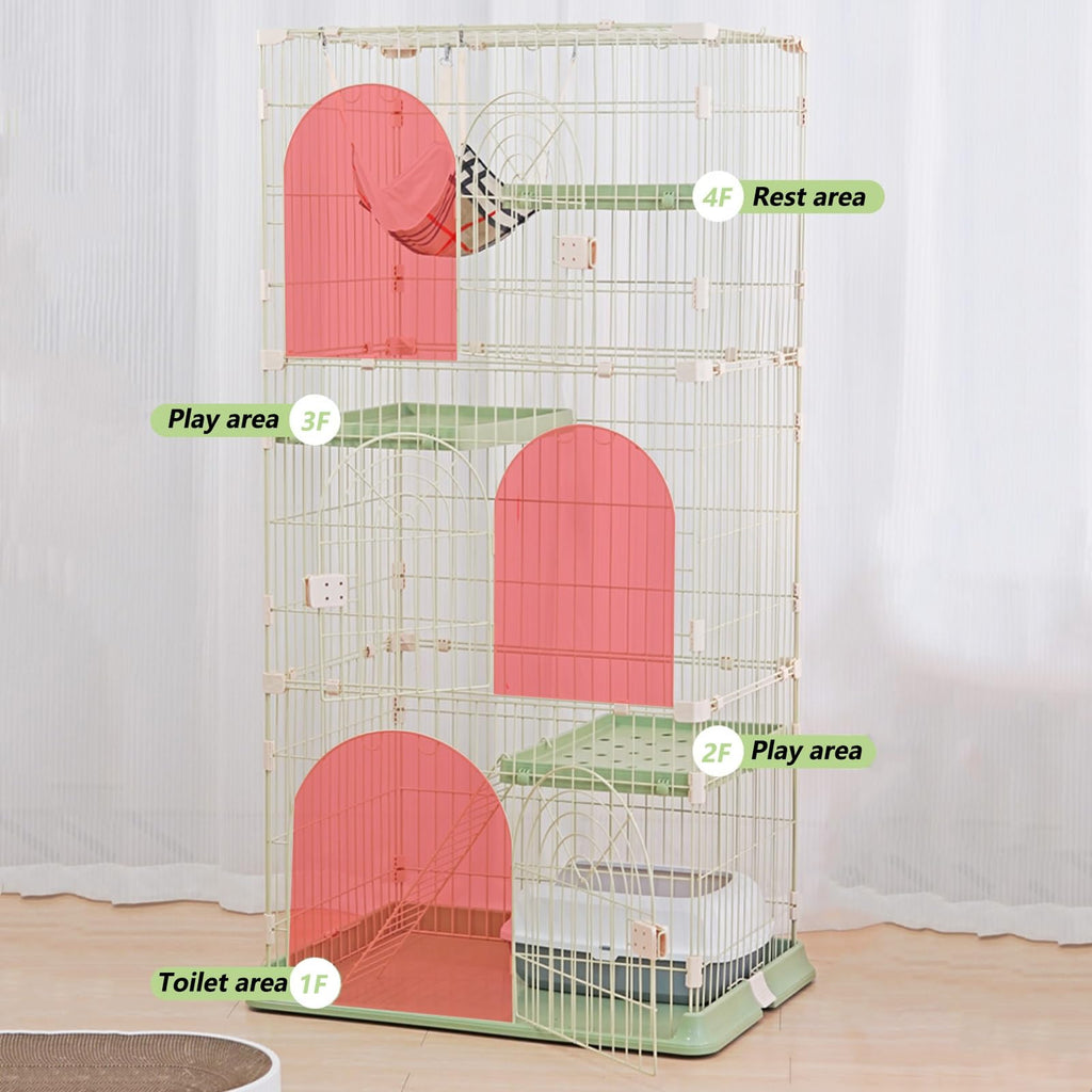 3/4-Tier Cat Cage Playpen with 3 Platforms, 3 Doors & 2 Ramps F970692