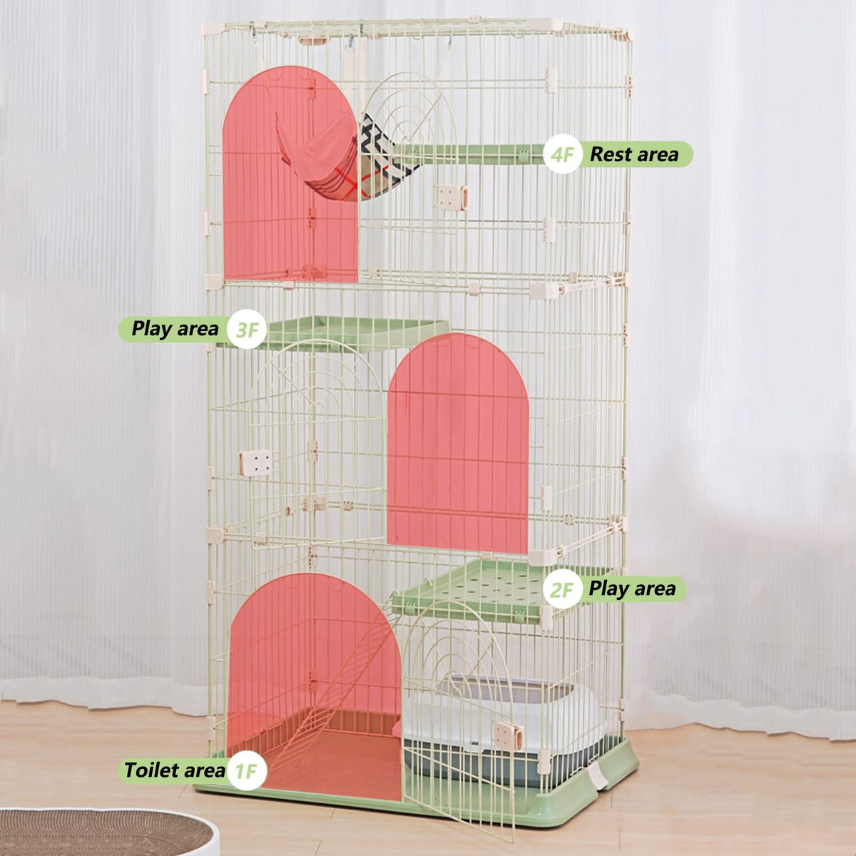 3/4-Tier Cat Cage Playpen with 3 Platforms, 3 Doors & 2 Ramps F970692