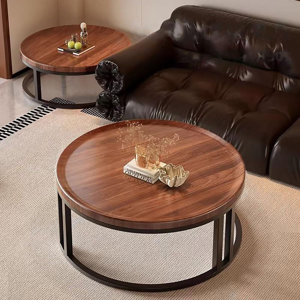 Round Nesting Coffee Tables 2-Piece Set Wood Top Metal Frame M767002