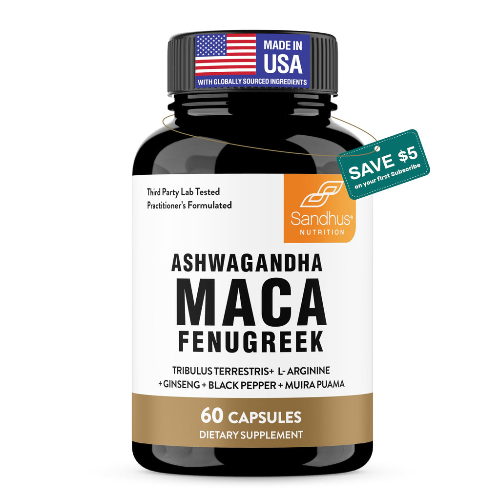 Maca Root Fenugreek Ashwagandha L-Arginine Ginseng Muira Puama Herbal Supplement 60 Capsules Z53015