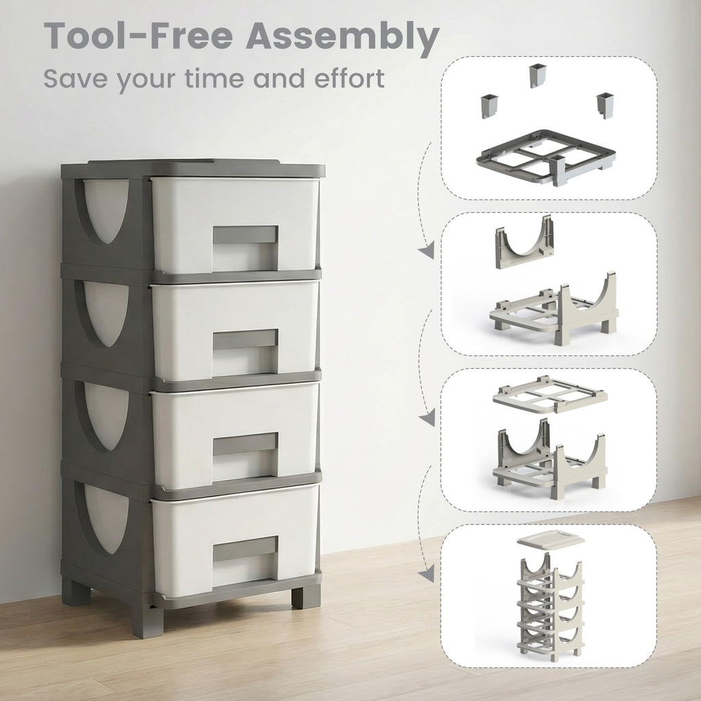 White Grey 4 Drawer Plastic Storage Tower H197192