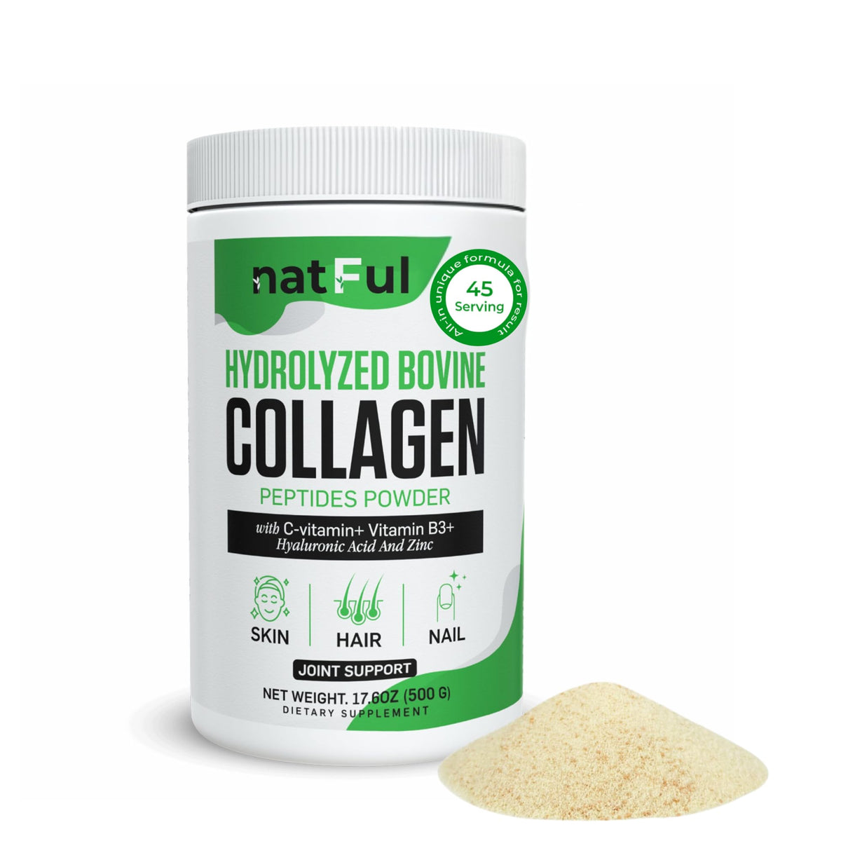 Hydrolyzed Bovine Collagen Peptides Powder with Vitamin C, Hyaluronic Acid, Zinc & B3 H2685