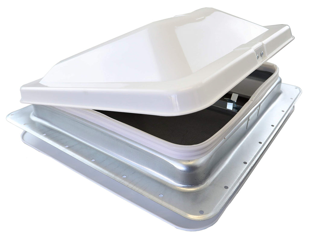 White Manual Crank RV Roof Vent with Screen R740