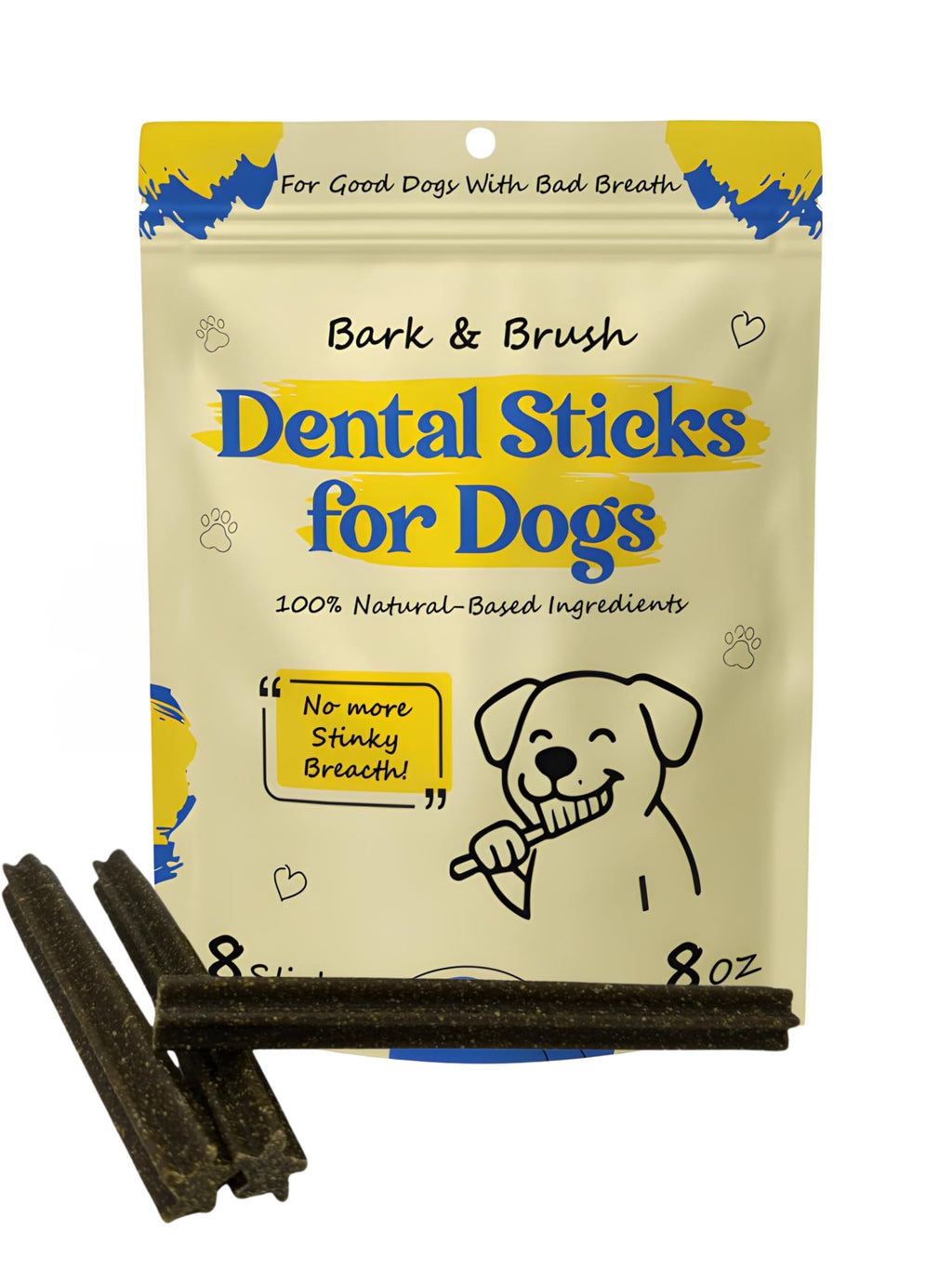 Natural Dental Chews for Dogs, Mint & Apple Flavor, 8 Count T4929