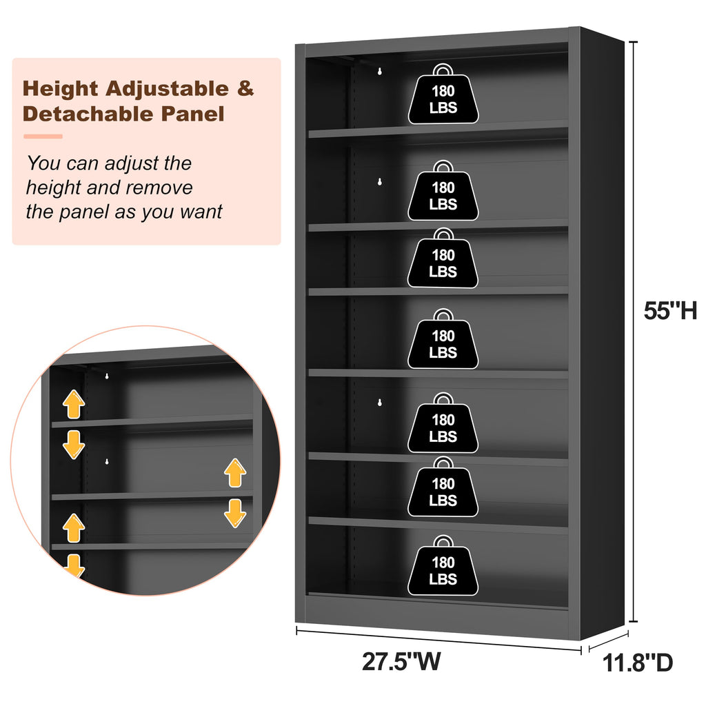 7 Tier Metal Media Storage Cabinet with Adjustable Shelves J5591