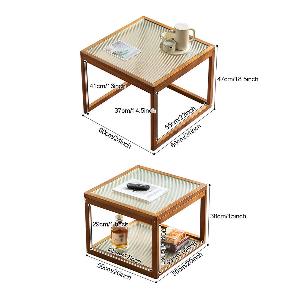 Square Glass Nesting Coffee Tables Set of 2 with Bamboo Frame I393
