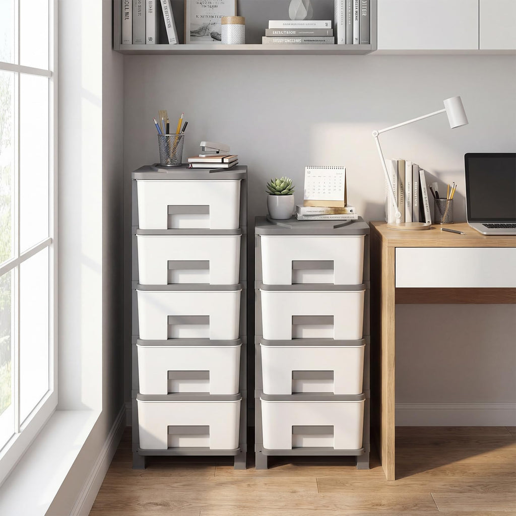 White Grey 4 Drawer Plastic Storage Tower H197192