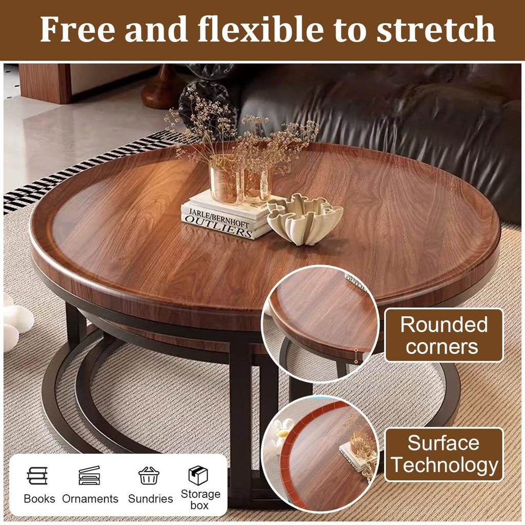 Round Nesting Coffee Tables 2-Piece Set Wood Top Metal Frame M767002