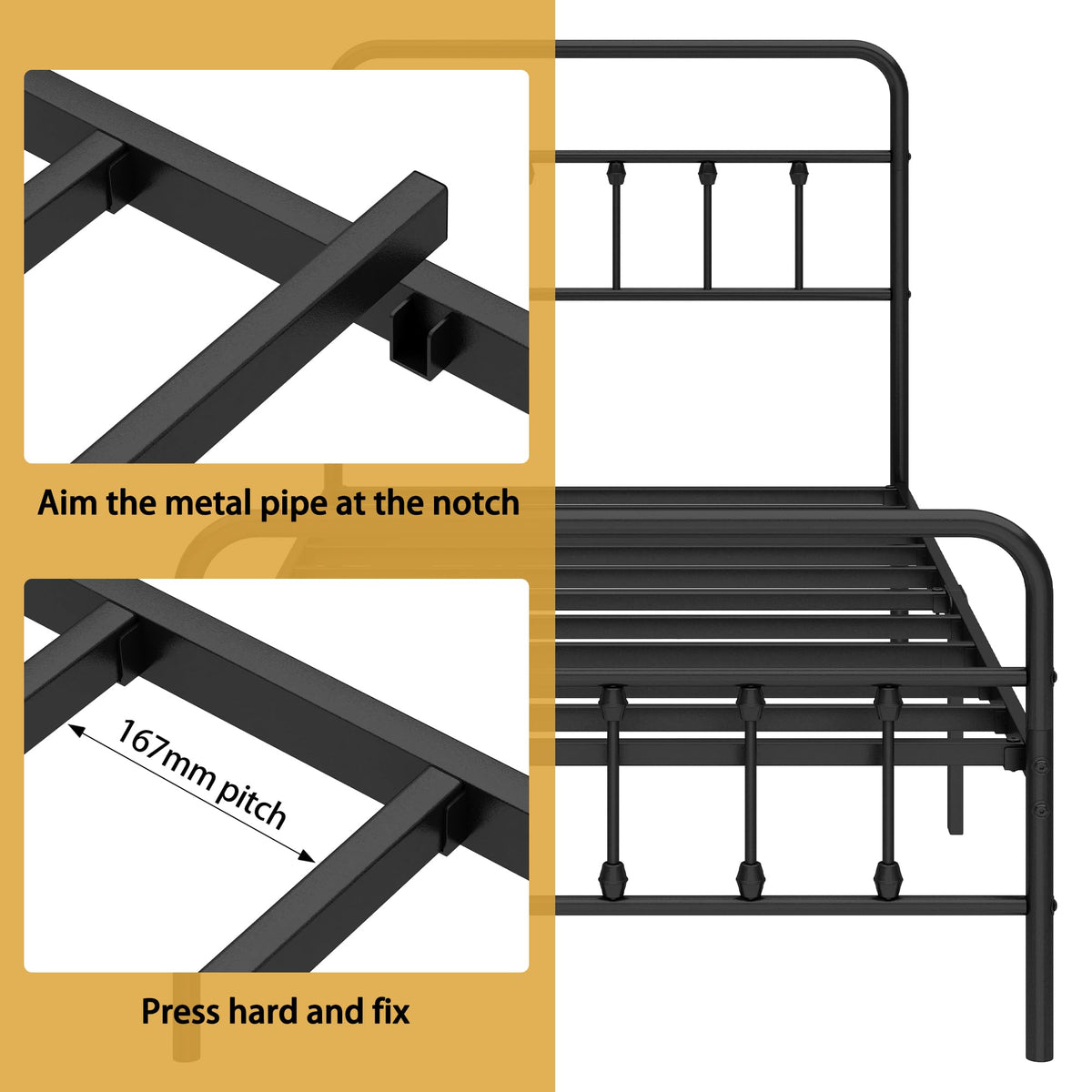 Queen Metal Bed Frame with Victorian Headboard & Footboard D485558