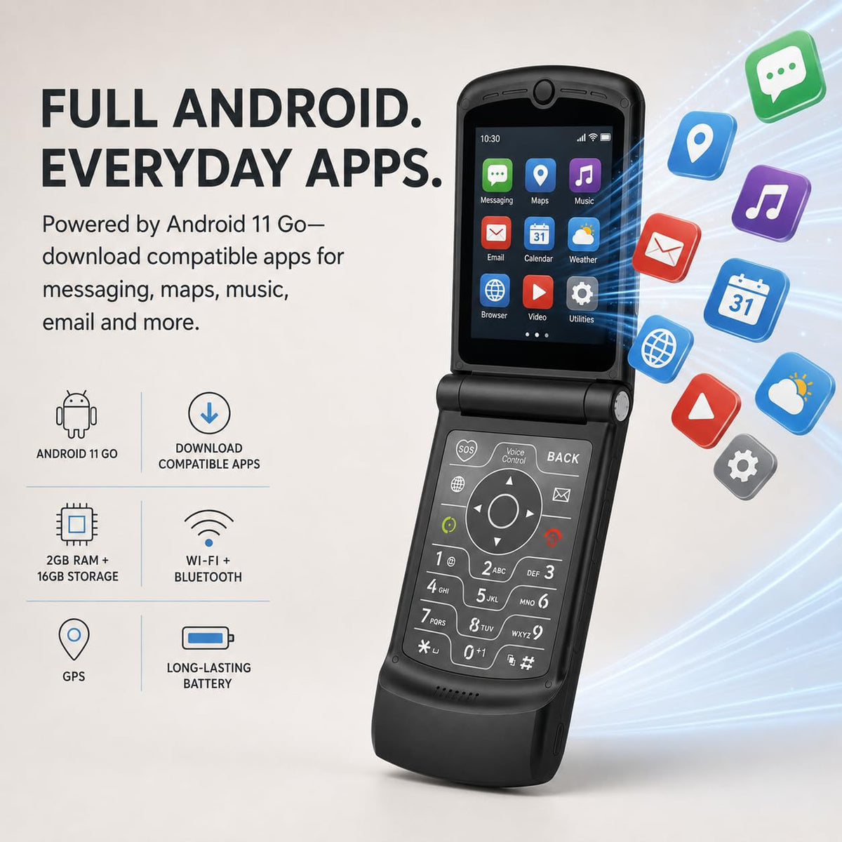 4G LTE Flip Phone, Android 11 Go, Dual Screens, 2GB RAM 16GB Storage F431948