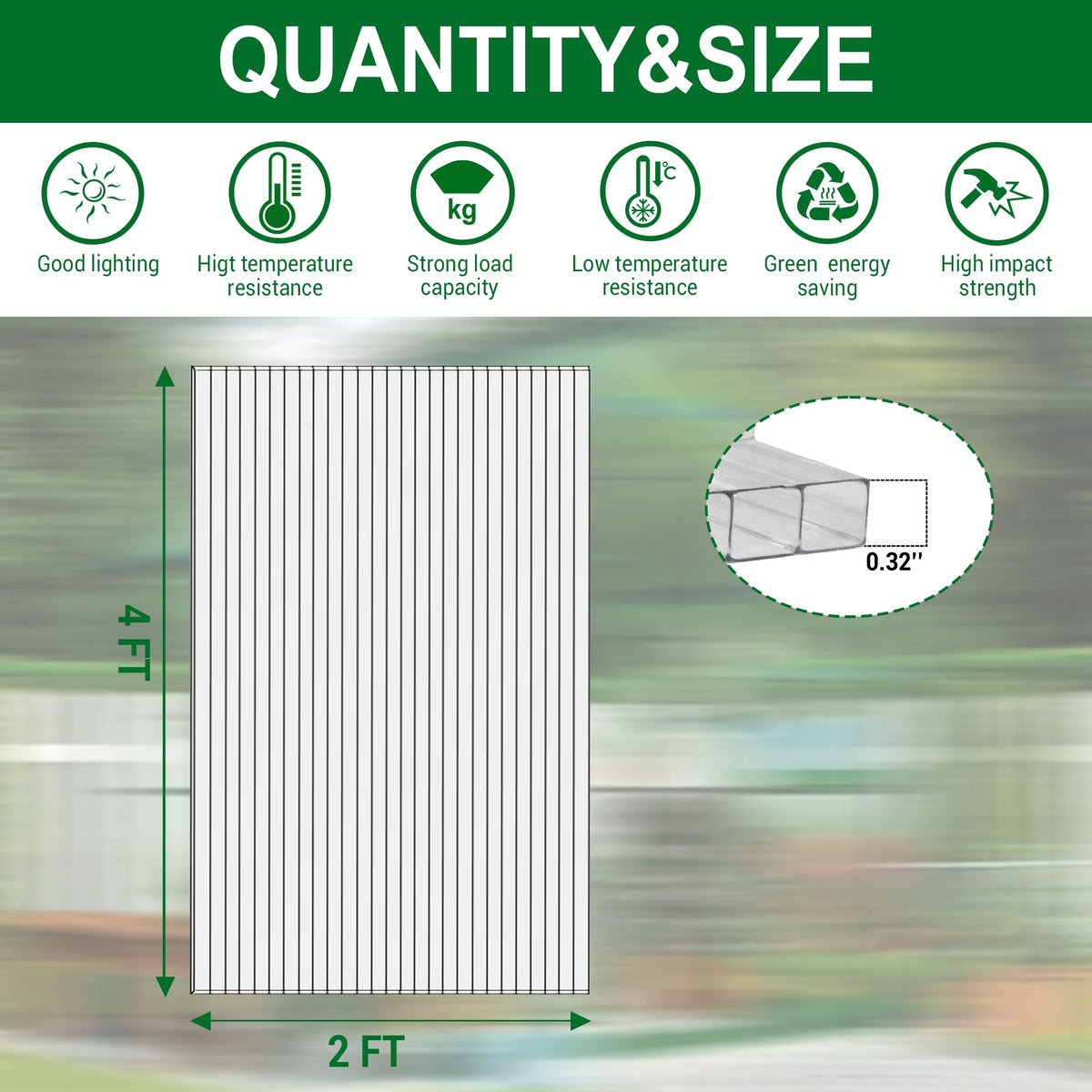 12 PCS Polycarbonate Greenhouse Panels 4' x 2' x 0.32'' P78653