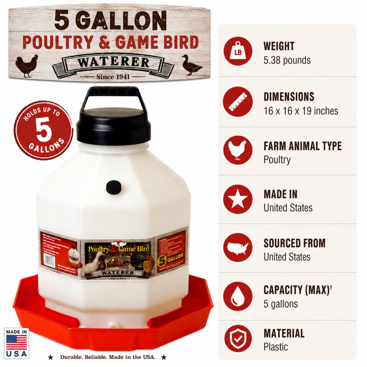 5 Gallon Translucent Plastic Poultry Waterer C9726