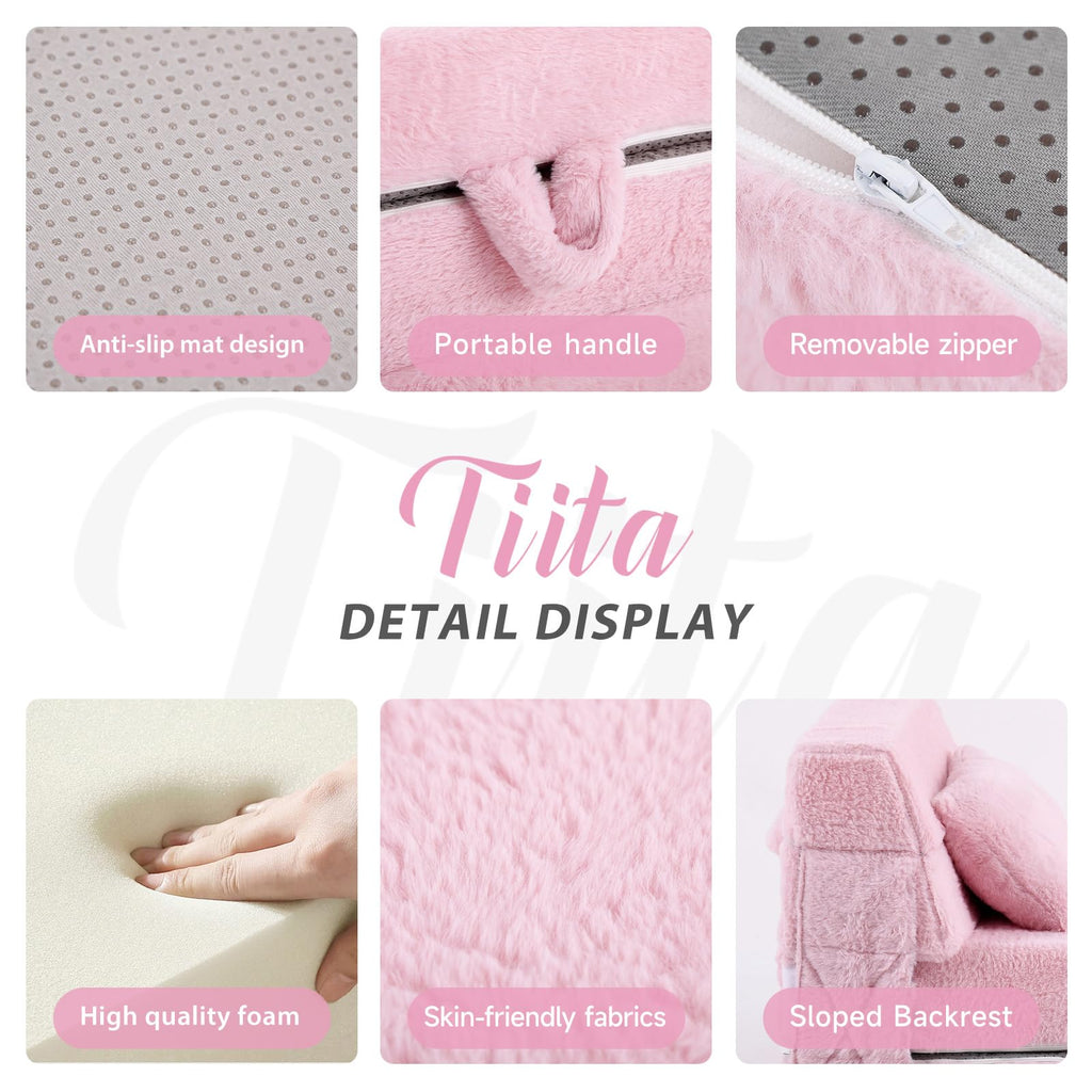 Pink Plush Convertible Folding Kids Sofa Bed with Pillow & Storage Bag C460