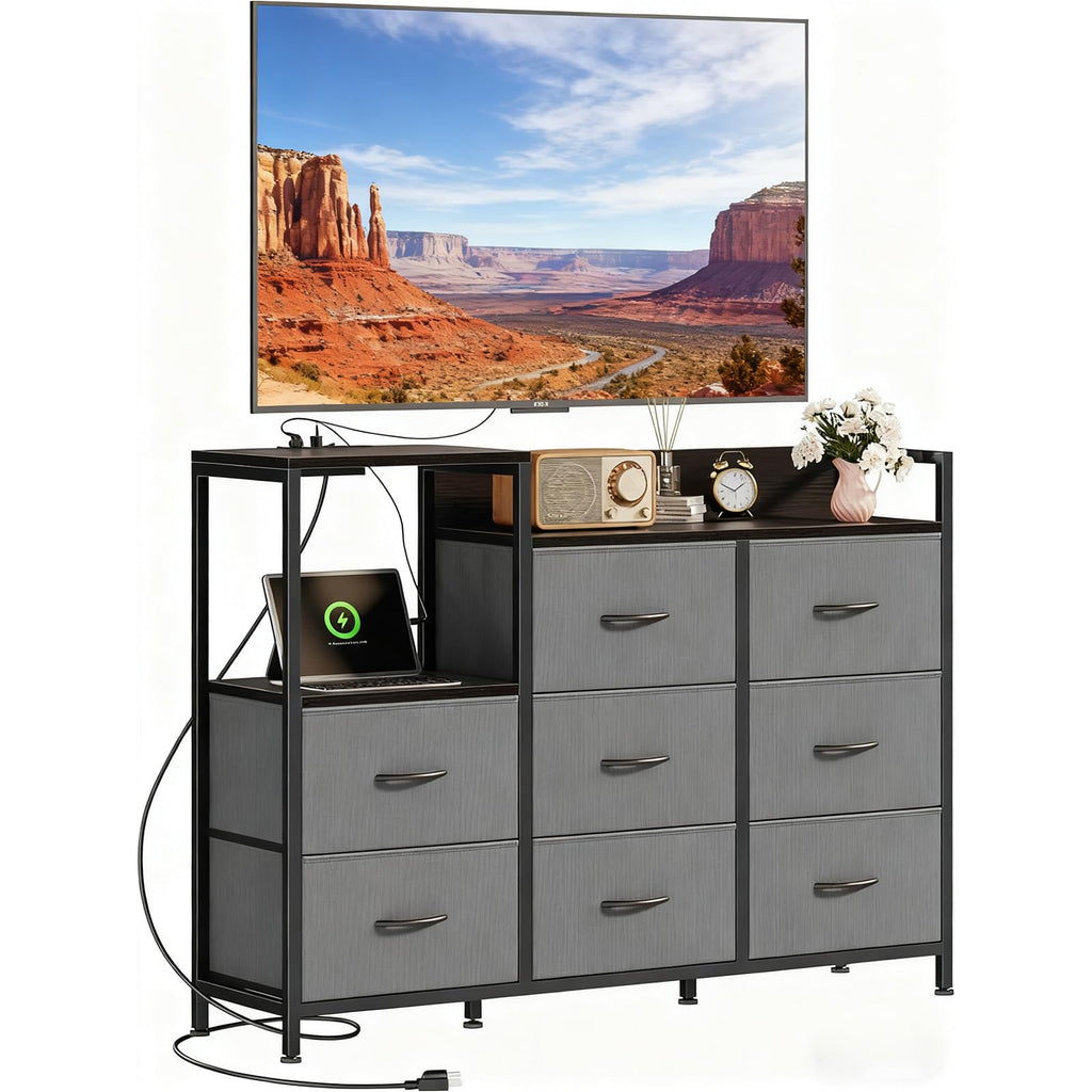 TV Stand with Charging Station, 8 Fabric Drawers Dresser Q941846