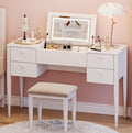 White Makeup Vanity Desk with Flip Top Mirror and Chair O710420