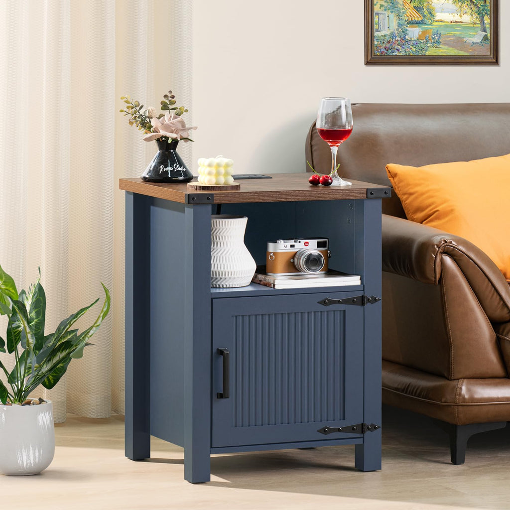 Dark Blue 18-Inch Fluted Nightstand Set of 2 W8410