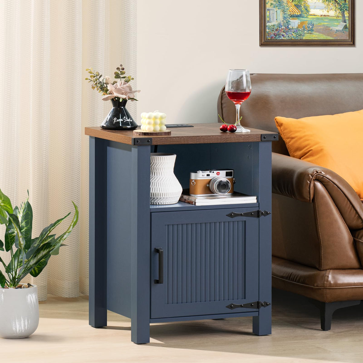 Dark Blue 18-Inch Fluted Nightstand Set of 2 W8410