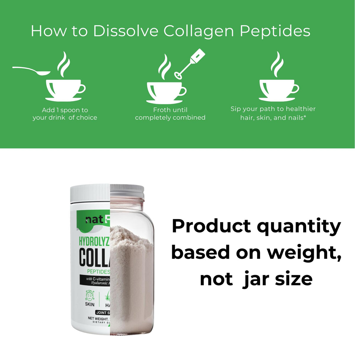 Hydrolyzed Bovine Collagen Peptides Powder with Vitamin C, Hyaluronic Acid, Zinc & B3 H2685
