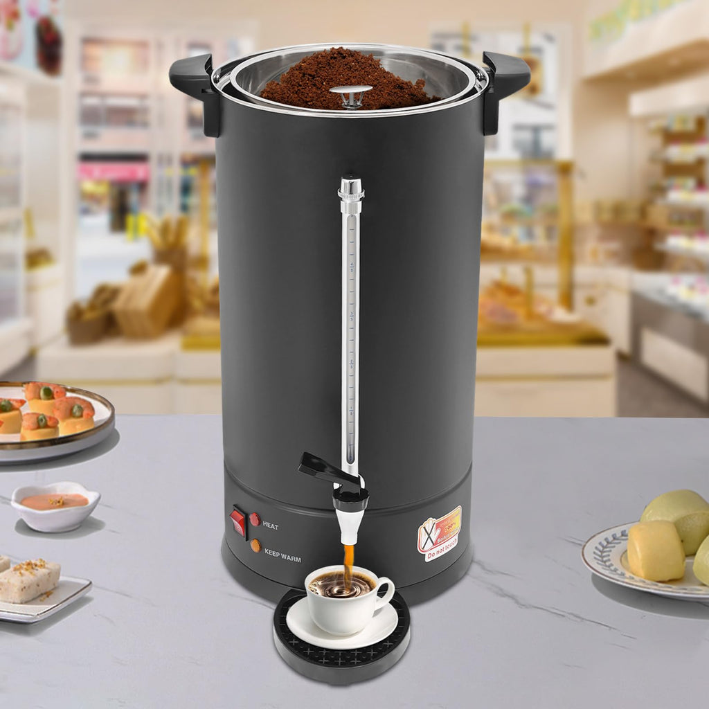 25L Stainless Steel Coffee Urn Hot Water Dispenser Commercial Electric Brewer with Drip Tray Black E318