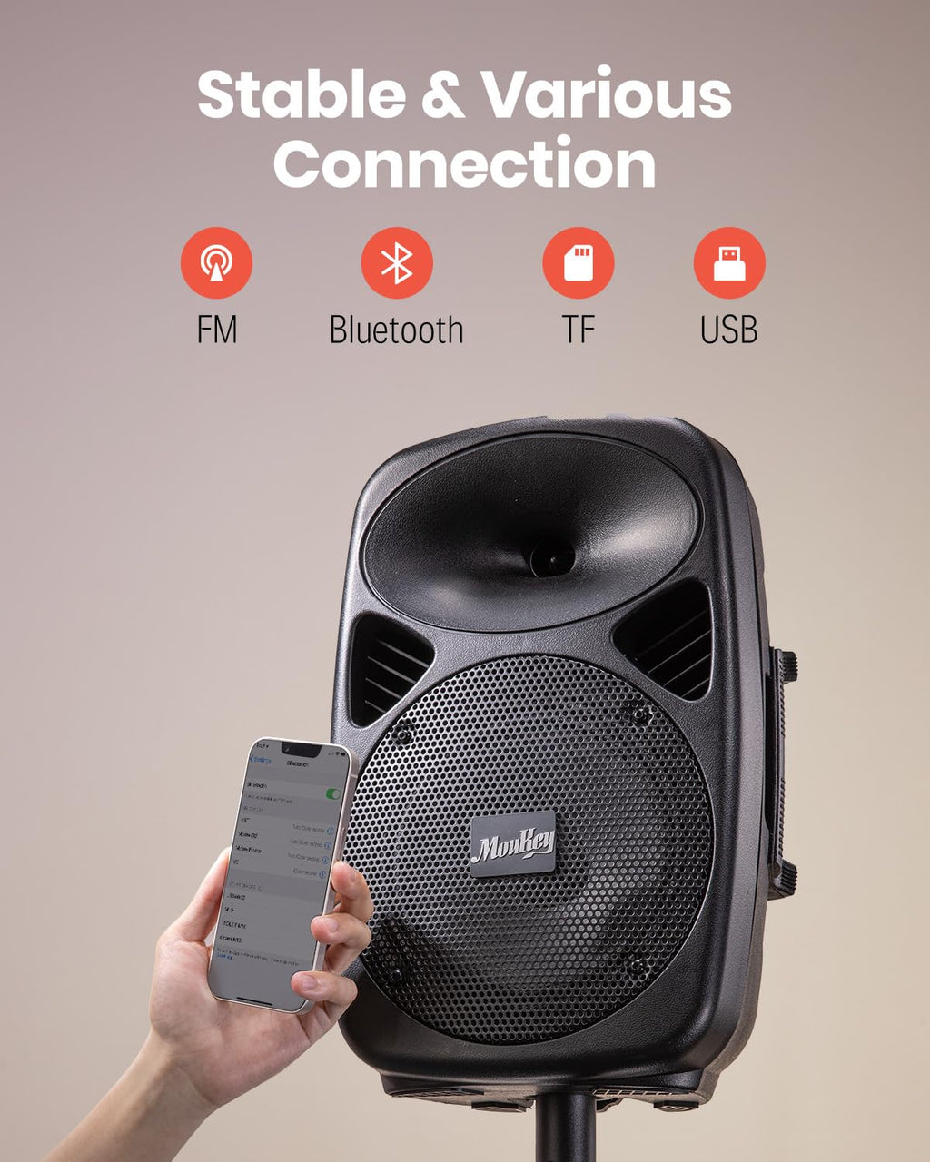 8 Inch Rechargeable Bluetooth PA System with Tripod Stands, Wired Mic J12771