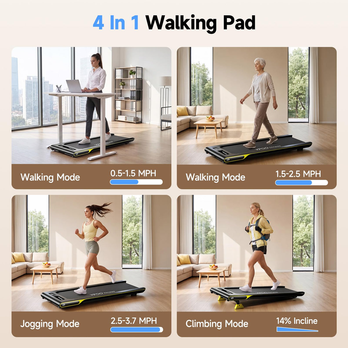 Walking Pad with 14% Incline Under Desk Treadmill O66003