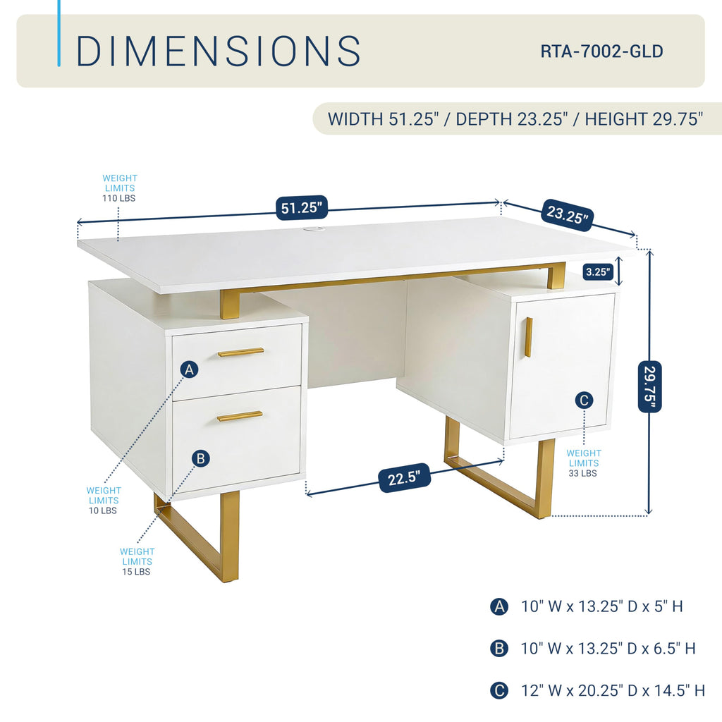 51"W Computer Desk with 2 Drawers & Storage Cabinet P570