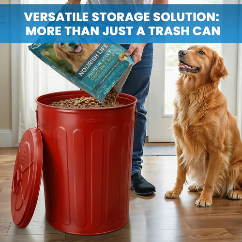 20 Gallon Red Metal Trash Can with Lid N933177