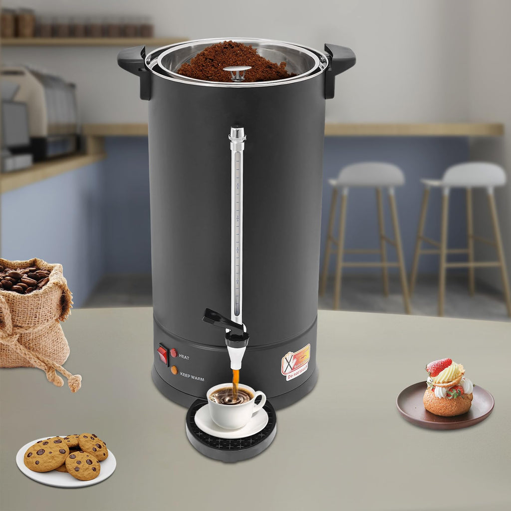25L Stainless Steel Coffee Urn Hot Water Dispenser Commercial Electric Brewer with Drip Tray Black E318