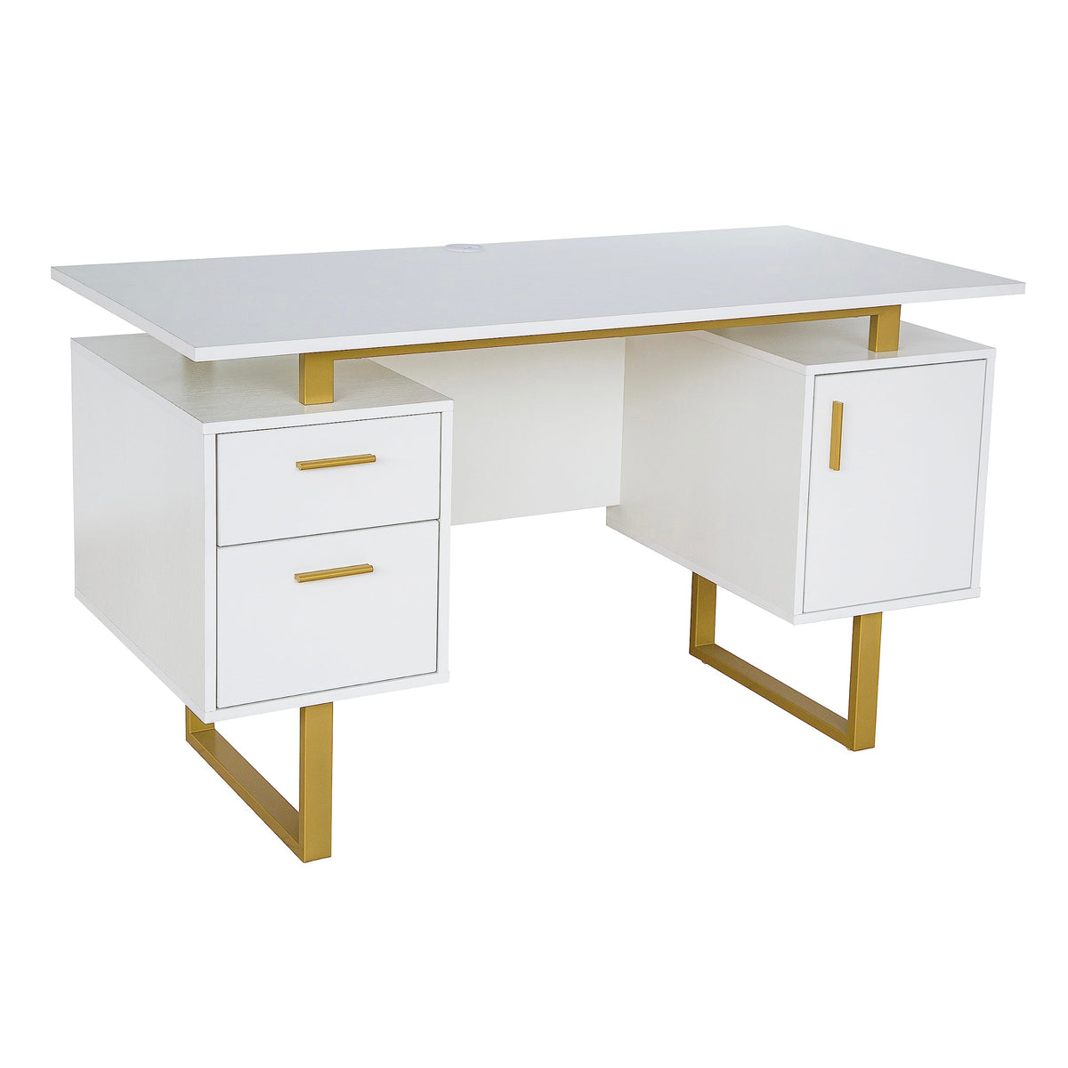 51"W Computer Desk with 2 Drawers & Storage Cabinet P570