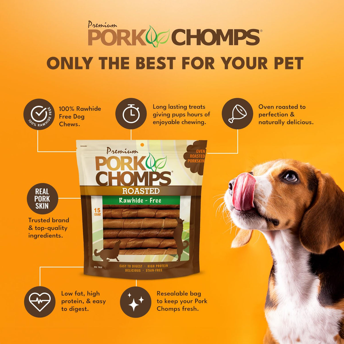 Roasted Pork Skin Dog Chews 6in Twists 15 Count H7952