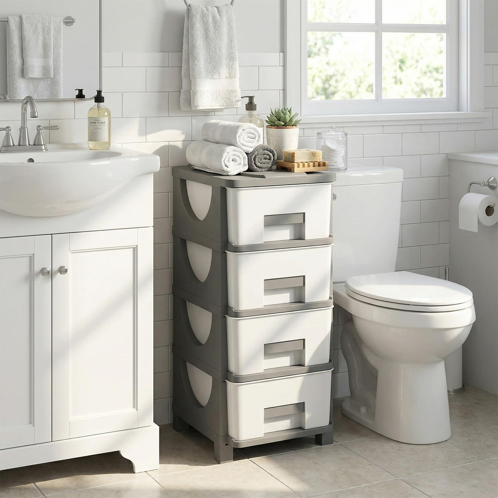 White Grey 4 Drawer Plastic Storage Tower H197192