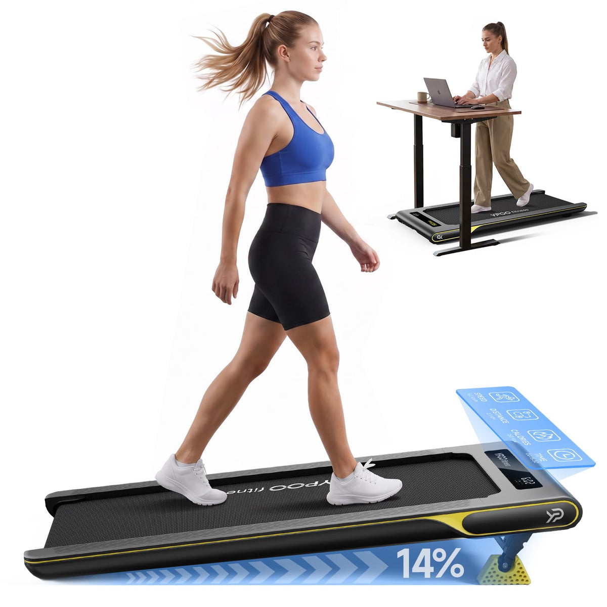 Walking Pad with 14% Incline Under Desk Treadmill O66003
