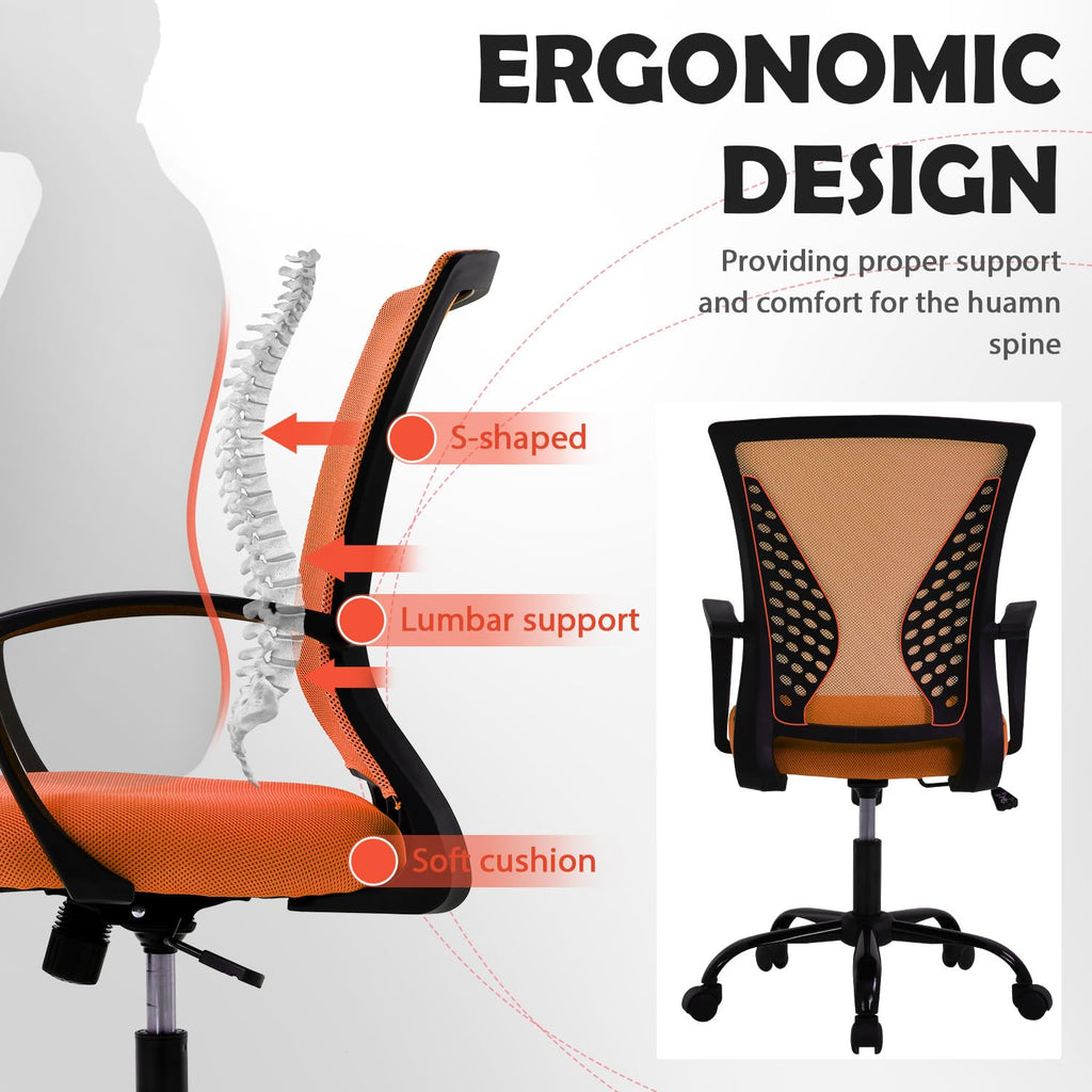 Orange Adjustable Mesh Ergonomic Office Chair with Lumbar Support Q651786