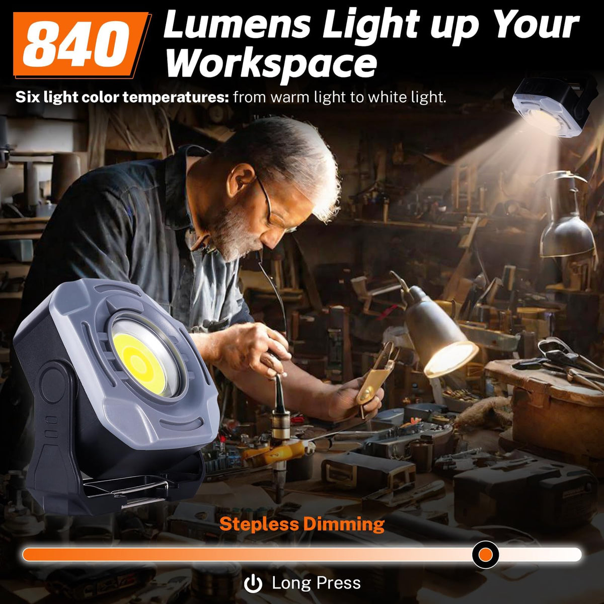 3 Pack 4000mAh 840 Lumens Magnetic Rechargeable Work Light O3729