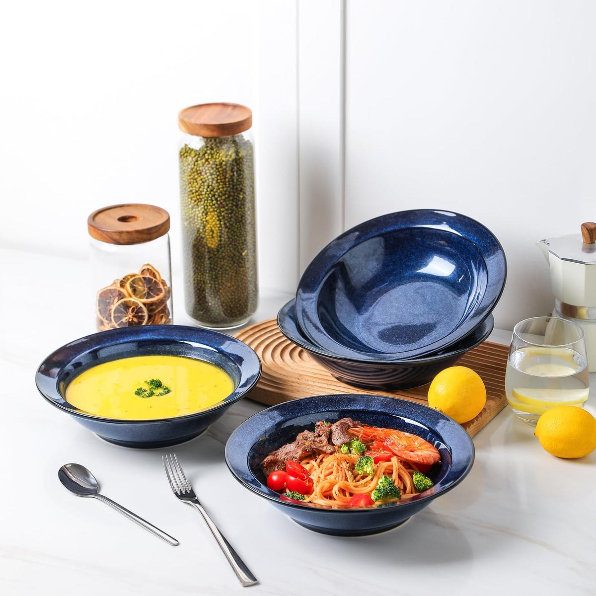 Blue 27oz Ceramic Soup Bowls Set of 4 A434491