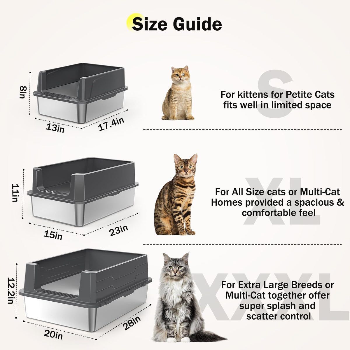 Stainless Steel Extra Large Cat Litter Box with High Sided Lid and Litter Scoop F500