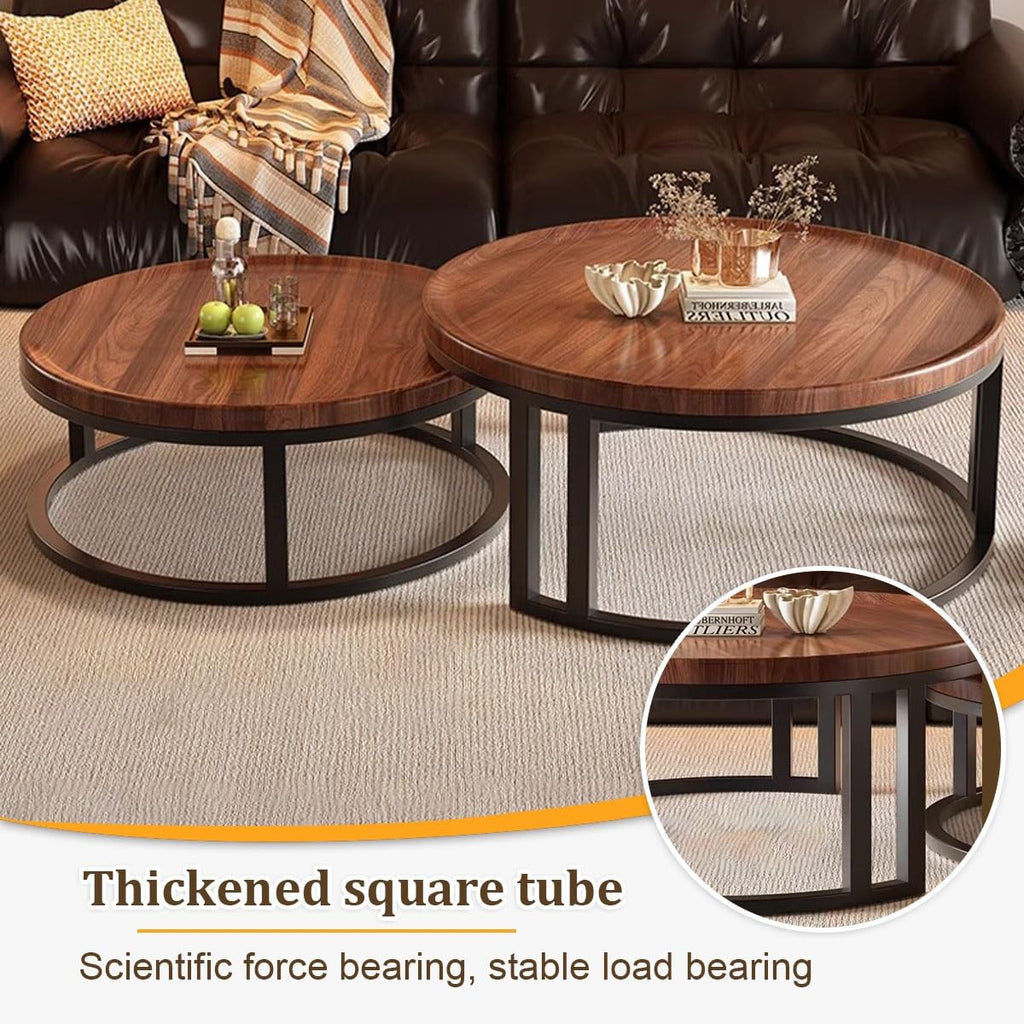 Round Nesting Coffee Tables 2-Piece Set Wood Top Metal Frame M767002