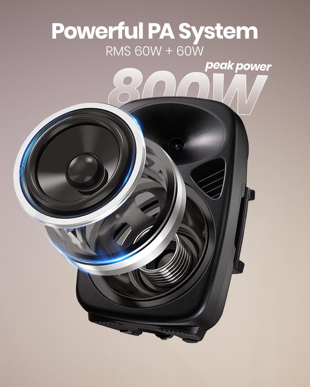 8 Inch Rechargeable Bluetooth PA System with Tripod Stands, Wired Mic J12771