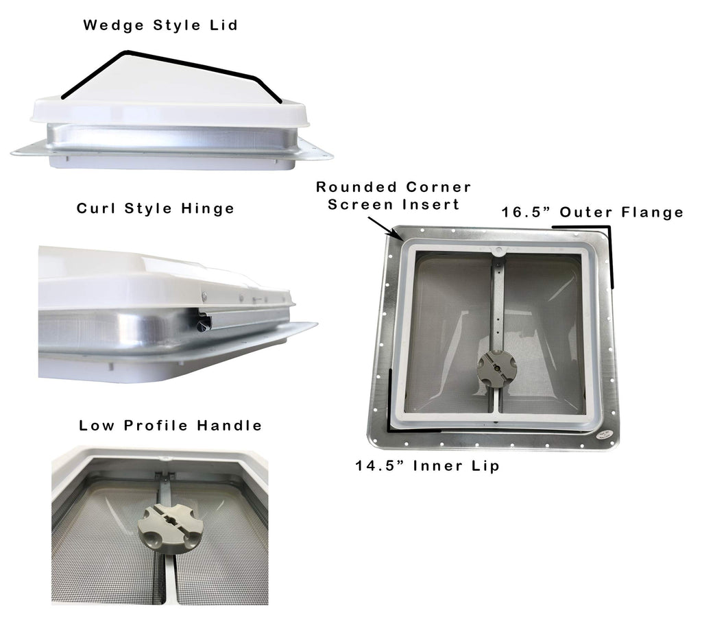 White Manual Crank RV Roof Vent with Screen R740