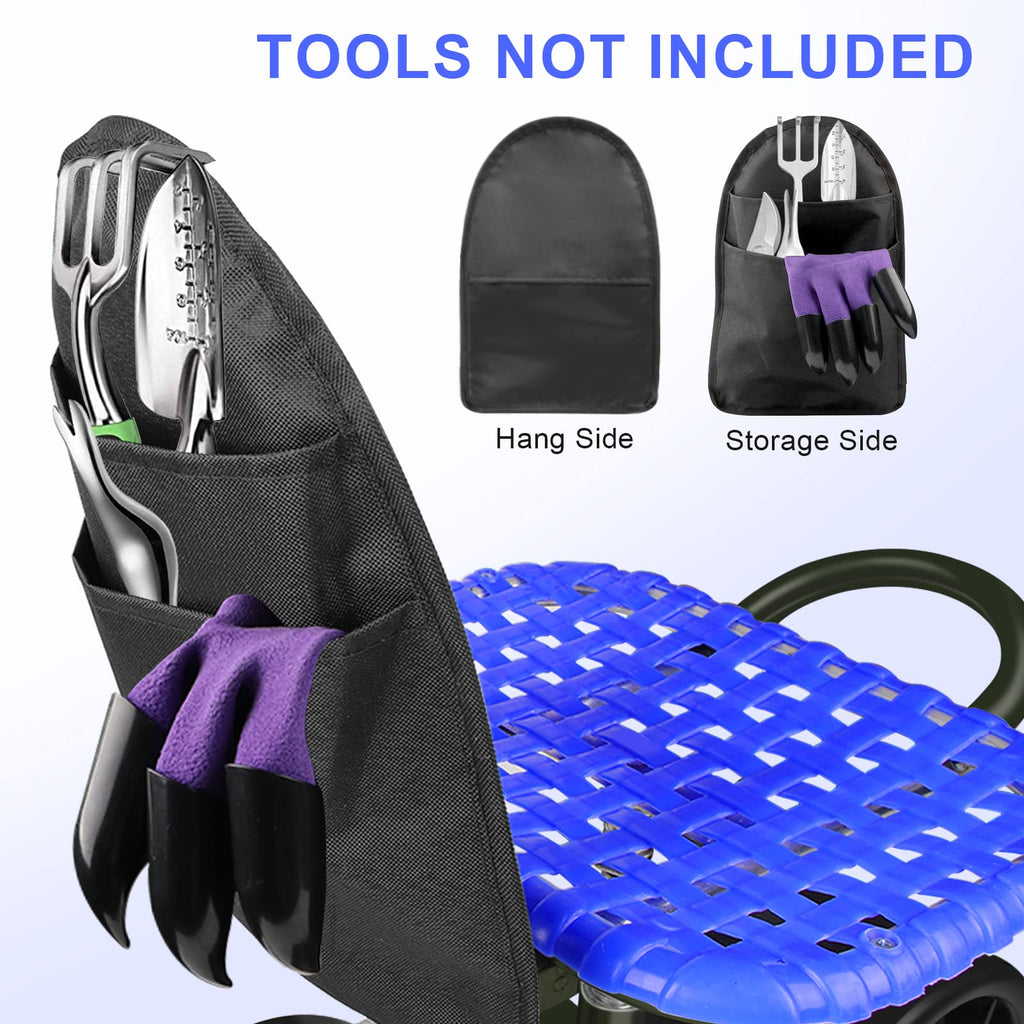 Blue Rolling Garden Cart with Four Wheels and Tool Bag J359