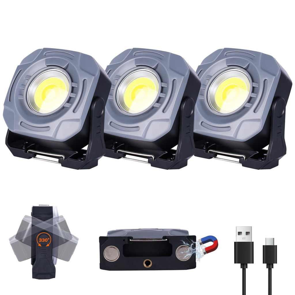 3 Pack 4000mAh 840 Lumens Magnetic Rechargeable Work Light O3729