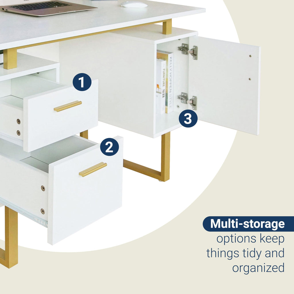 51"W Computer Desk with 2 Drawers & Storage Cabinet P570
