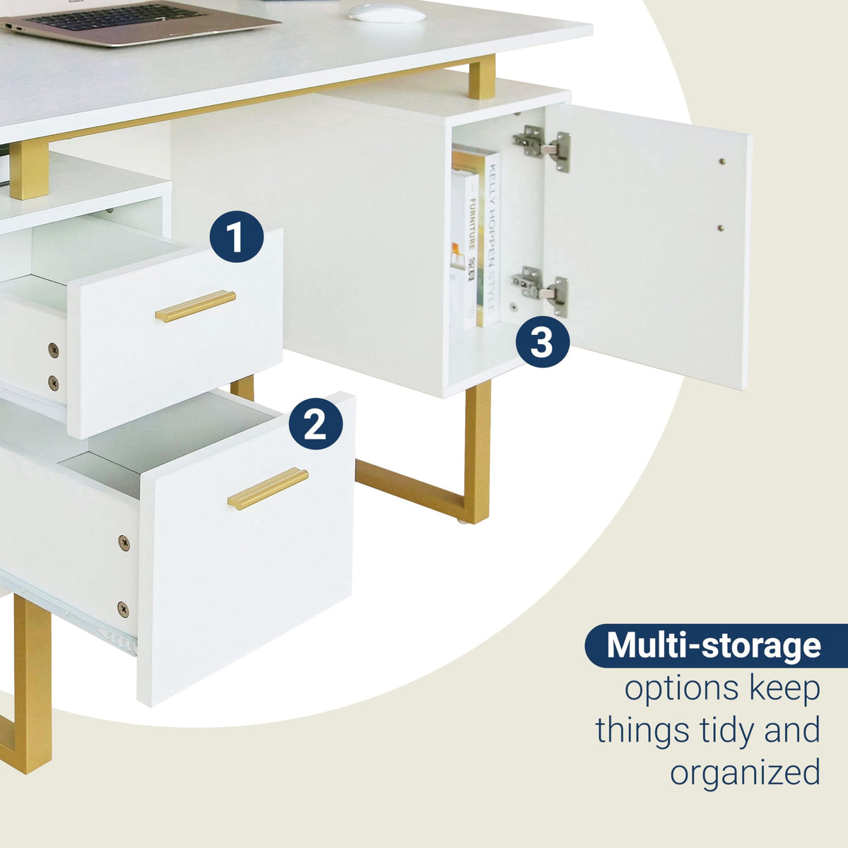 51"W Computer Desk with 2 Drawers & Storage Cabinet P570