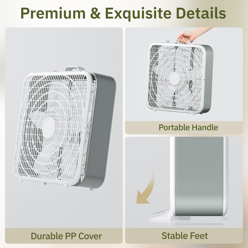20” Box Floor Fan, 3-Speed White E7141