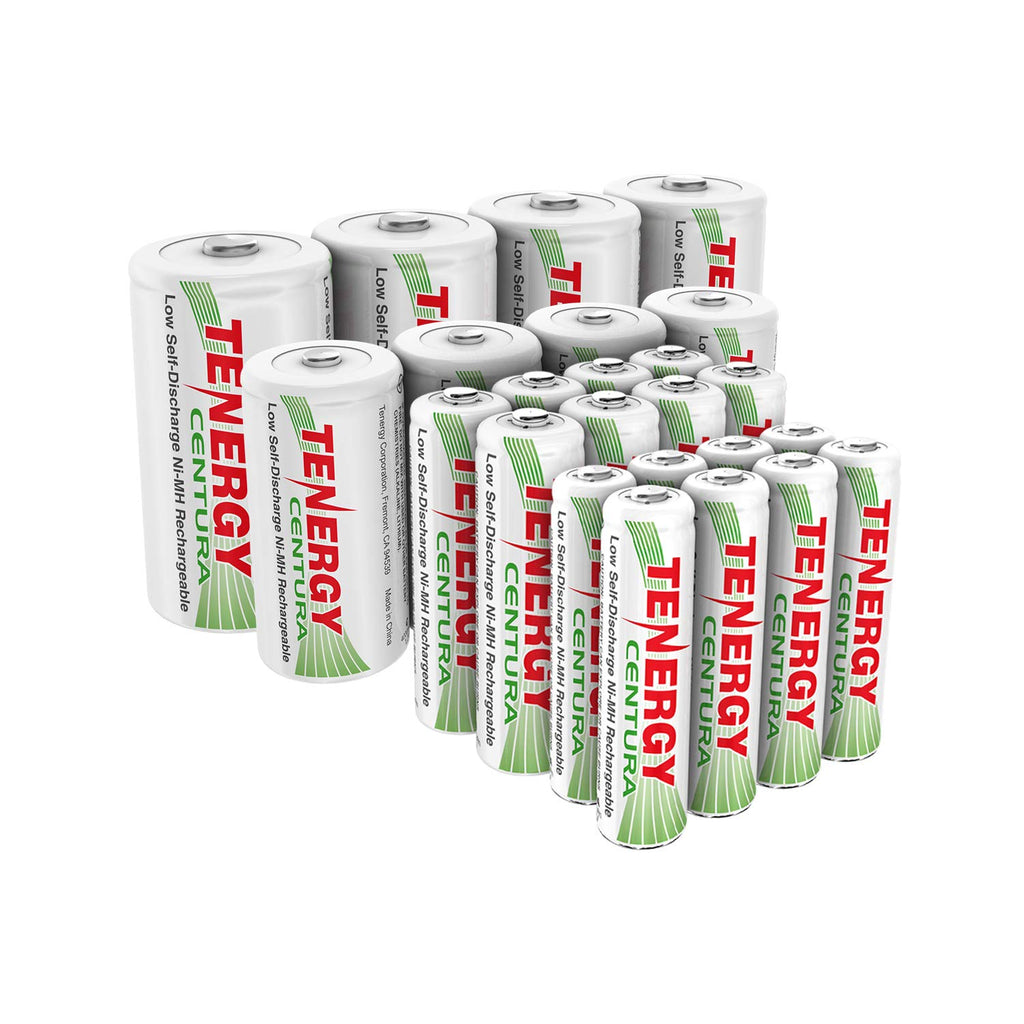 Rechargeable NiMH Battery Assortment Pack, AA AAA C D, 24 Pack O35908