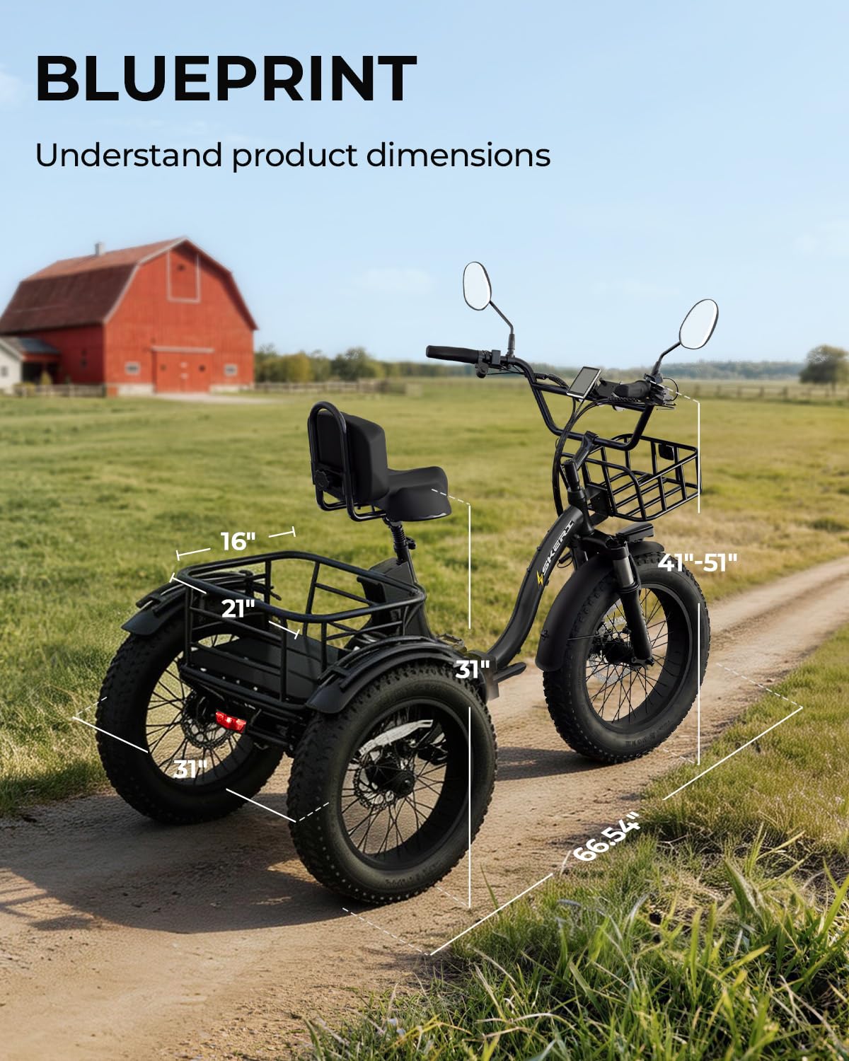 750W Folding Fat Tire Electric Tricycle with Basket W507385