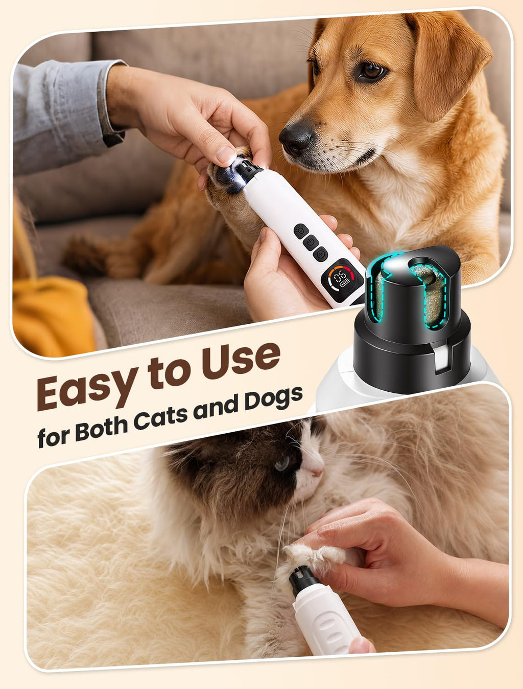 Quiet 6-Speed Electric Pet Nail Grinder Y589046