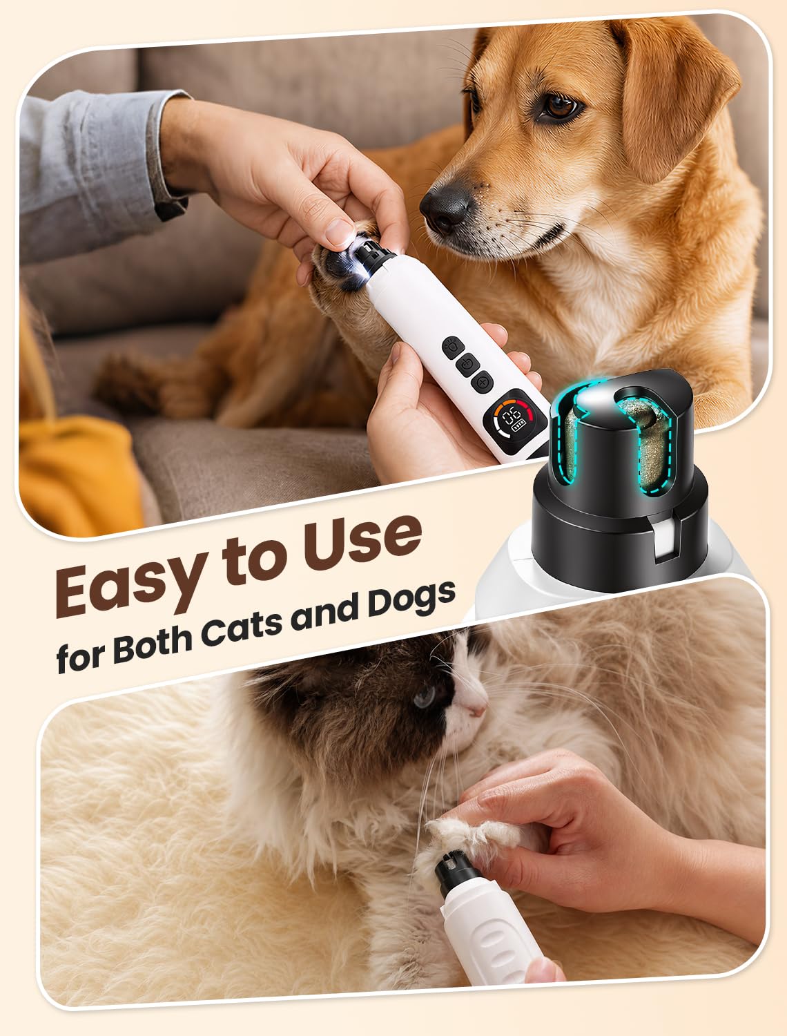 Quiet 6-Speed Electric Pet Nail Grinder Y589046