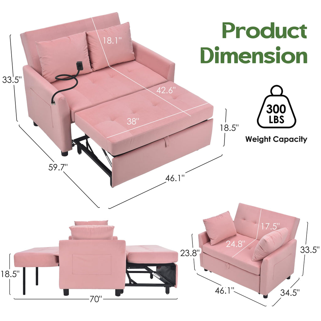 Pink Convertible Sleeper Sofa Bed R269