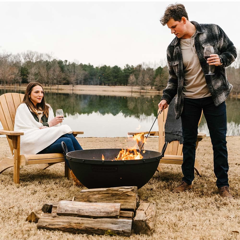 32in Cast Iron Wood Burning Fire Pit with Screen and Poker C283926